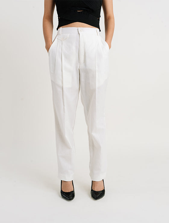 Khadi Chic Straight White Pants