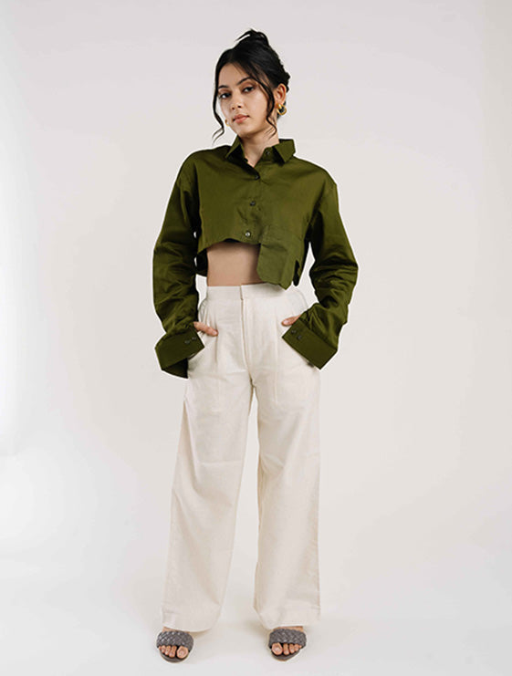 Green Oversized Crop Shirt